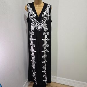 Cottage Goth Whimsigoth Fairy Black White Embroidered Maxi Dress Womens M Party